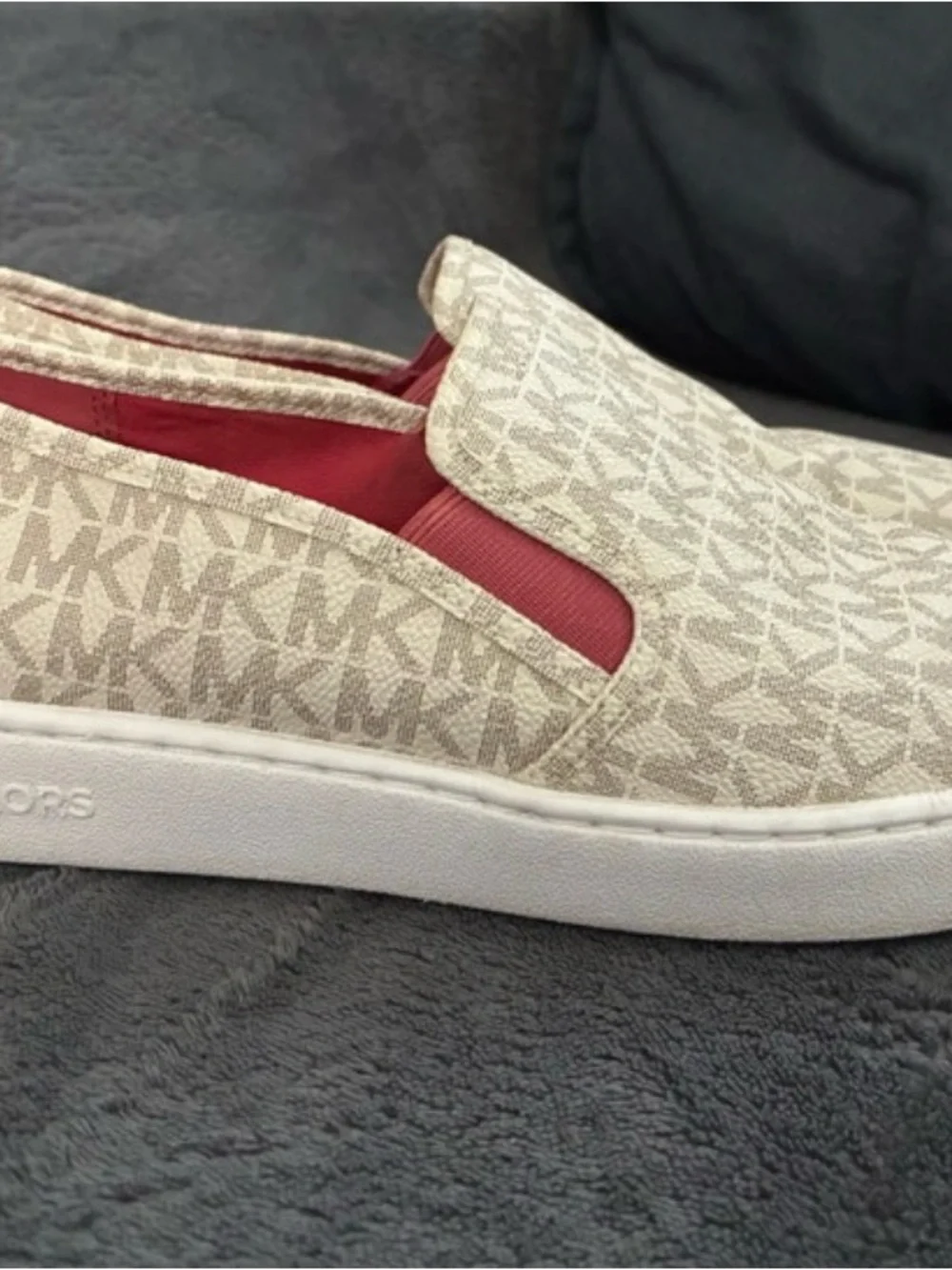 Michael Kors Beige Monogram Slip-On Sneakers with Pink Lining